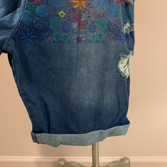 Flygo Women's Floral Printed Wide Leg Distressed Bib Denim Overalls Jumpsuits - Picture 13 of 16